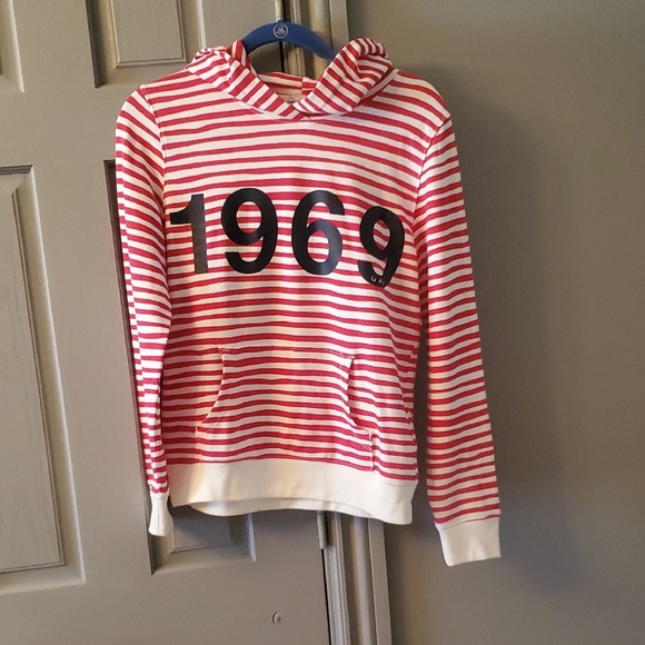 GAP Sweaters - Red and White Striped Hoodie with 1969 Print